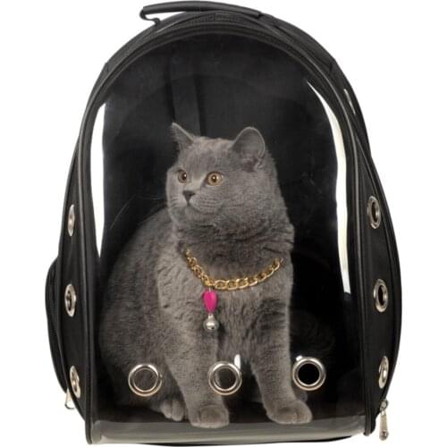 Transparent Astronot Unbreakable Cat Dog Carrier Bag 42X22X33 Cm Black