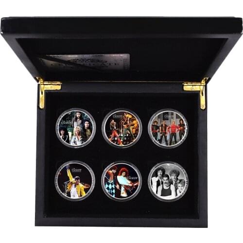 Queen Silver Coin Freddie Mercury Commemorative Challenge Coins Collectibles Gold Play Eagle Back for Christmas Gift 6pcs/box