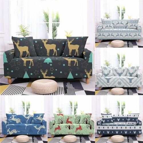 Christmas Sofa Covers For Living Room Cartoon Elk Sofa Protective Cover Stretch Geometric Stripes Couch Slipcover 1/2/3/4Seaters
