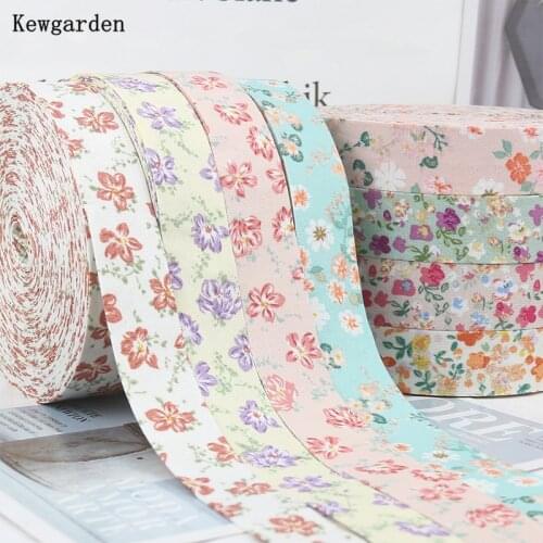 Kewgarden Print Flower Fabric Layering Cloth Ribbon 1" 3/8" 10 25mm DIY Hair Bow tie Accessories Handmade Tape Webbing 10 Meters