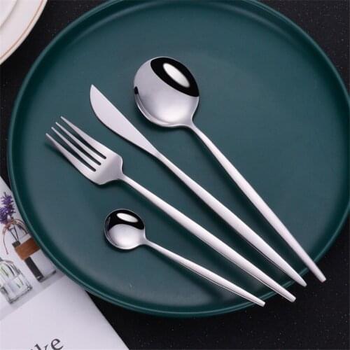 Silver Tableware Dinnerware Set Stainless Steel Cutlery Set Flateware Silverware Salad Fork Spoon Knife Set Complete Dinner Set