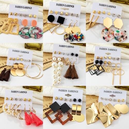 Womens Earrings Pearl Drop Earrings For Women Statement Bohemian Set Jewelry 2021 NEW Geometric Tassel Crystal Stud Earrings