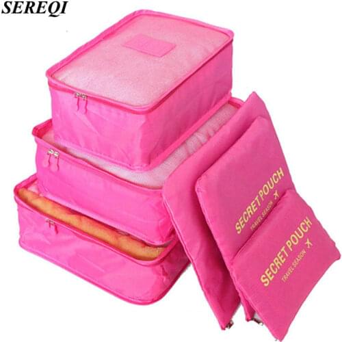 SEREQI 6PCS/1Set Travel Waterproof Storage Bag Clothes Underwear Bra Packing Cube Luggage Organizer Closet Divider Container