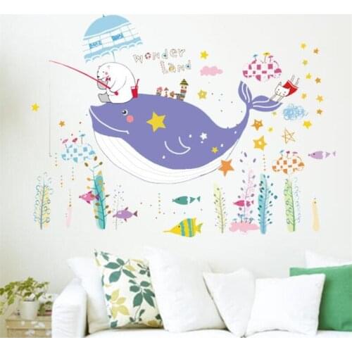 Vivid Cartoon Dolphin Underwater World Wall Sticker for kids rooms Living Room Bedroom Background Decoration Art Mural