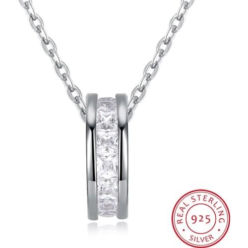 ZEMIOR 925 Sterling Silver Necklaces For Women Simple Round Scroll Wheel Pendant Shining Zircon Luxury Necklace Fine Jewelry