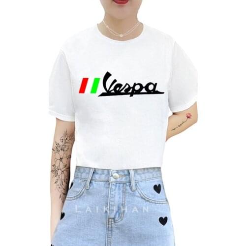 Women Summer Plus Size S-5XL Shirt New Vespa Print 100% Womens Cotton T-Shirt O Neck Short Sleeve Tees Funny T-Shirt Black Tops