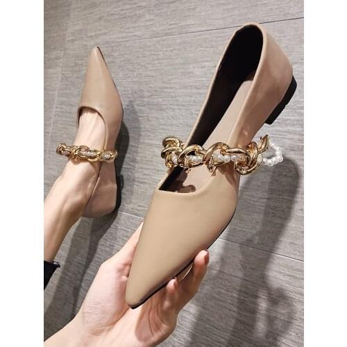 Womens shoes Mary Jane shoes 2021 spring new pointed fashion beaded shallow soft bottom low heels