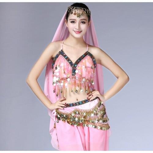 Womens Performance Clothing Accessories Triangular Belly Dancing Hip Scarf Wrap Skirt with Gold Coins for Show Girls