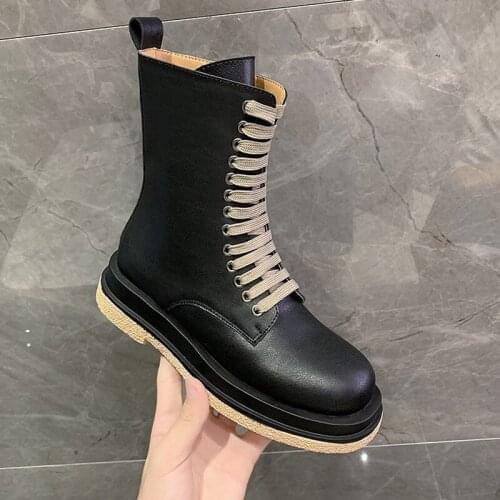 Women Martin Boots PU Leather Boots High Heel Platform Woman Ankle Boots Lace Up Women Shoes Black Military Botas Mujer Girls