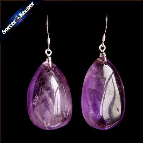 Genuine 925 Sterling Silver Amethyst High Grade Drop Earrings Purple Fine Jewelry Gift for Woman 100% Natural Gem Stone TS953