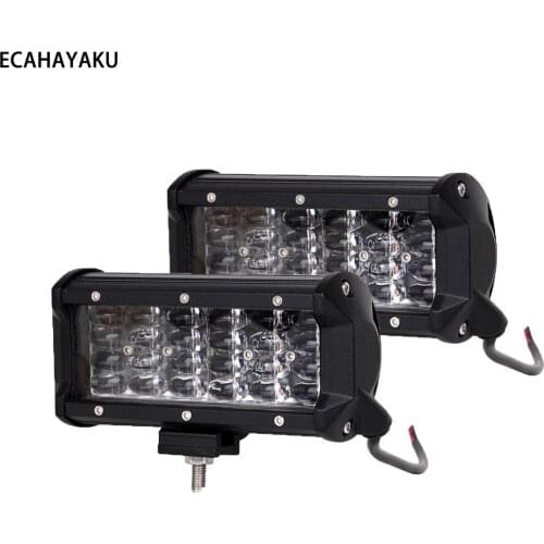 2Pcs Quad Row 7 inch LED Bar Work Light 72W 7200LM 12V 6000K Car Driving Lights Waterproof Work Light For Offorad SUV 4x4 Trucks