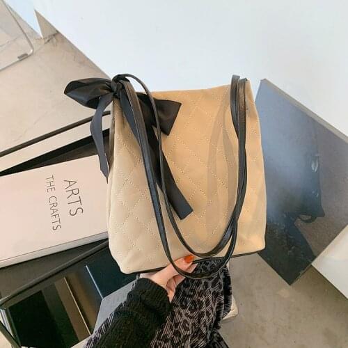 2021 New Fashion Bow Lattice Bucket Bags For Women Designer Lady Handbags And Purses Sac Femme Shoulder Bag Crossbody Bag