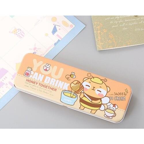4 pcs Creative Horsemouth Iron Writing Pencil Box Cute Cartoon Student Double Metal Writing Box