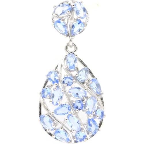 34x19mm SheCrown Hot Selling 18x13mm Created Pink Morganite Smokey Topaz Blue Topaz CZ Birthday Gift Silver Pendant