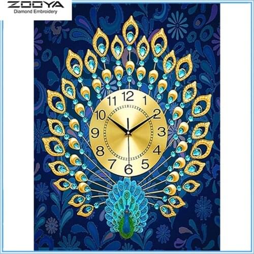 Zooya 5D Diy Diamond Painting Peacock Clock New 3D Diamond Crystal Embroidery Cross Stitch Mosaic Wall Home Decor Art Gift Lx347