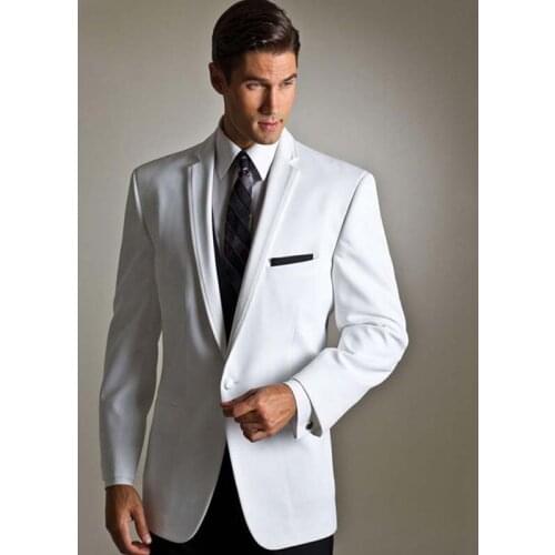 White Wedding Men Suits Black Pants Groom Tuxedos Slim Fit Groom Wear 2 Pieces Jacket Groomsman Prom Suits Blazer Costume Homme