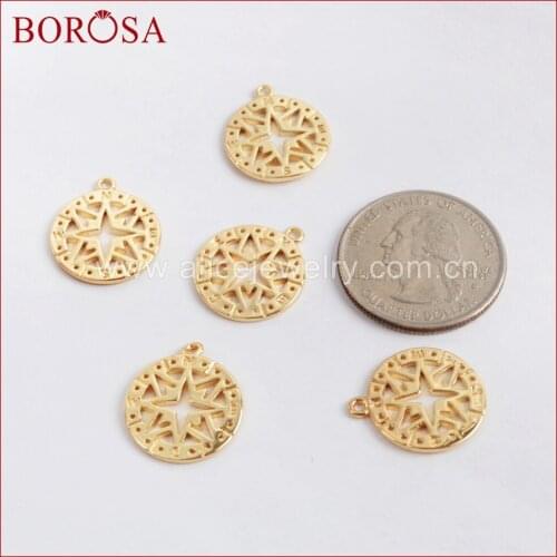 BOROSA 100PCS Gold Color Brass Carved Stars Charm Metal Jewelry Findings For women Druzy Gems Jewelry Making PJ105