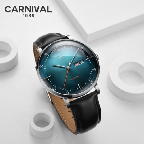 Quality CARNIVAL Watches Men Top Luxury Brand Automatic Mechanical Watch Sapphire Waterproof Watches Leather Male Wristwatches