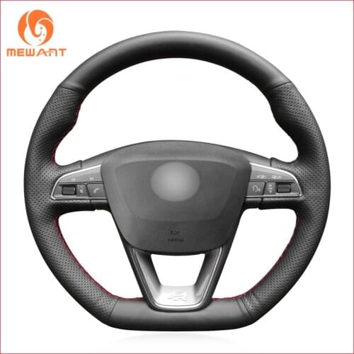 Black Genuine Leather Steering Wheel Cover for Seat Leon Cupra R 2013-2019 Leon ST Cupra 2013-2019 Leon ST Cupra 2013-2019