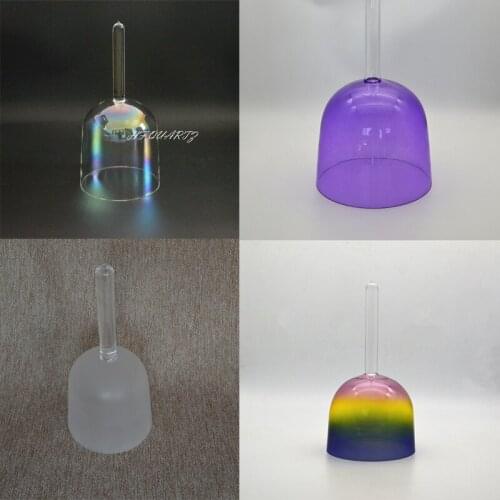 HF 4 inches Colored Crystal Singing Bowl With Handle Rainbow For Your Health C/D/E/F/G/A/B/C# Any Note For Yoga