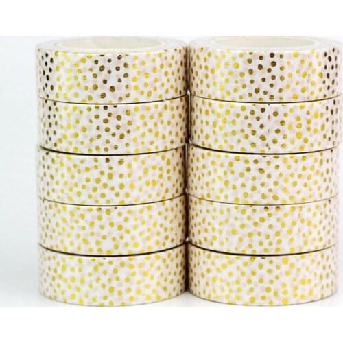 10PCS/lot Decorative Gold Dots on White Foil Washi Tapes Paper for Scrapbook Bullet journal Adhesive Masking Tapes School Supply
