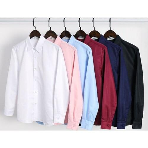 Business Dress Shirt Men Women Formal Turn-down Collar Office Shirts Long Sleeve Solid Student Top Clothing Slim Plus Size 5XL