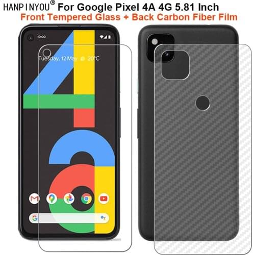 For Google Pixel 4A 4G (Not 5G) 1 Set = Soft Back Carbon Fiber Film + Ultra Thin Premium Tempered Glass Front Screen Protector