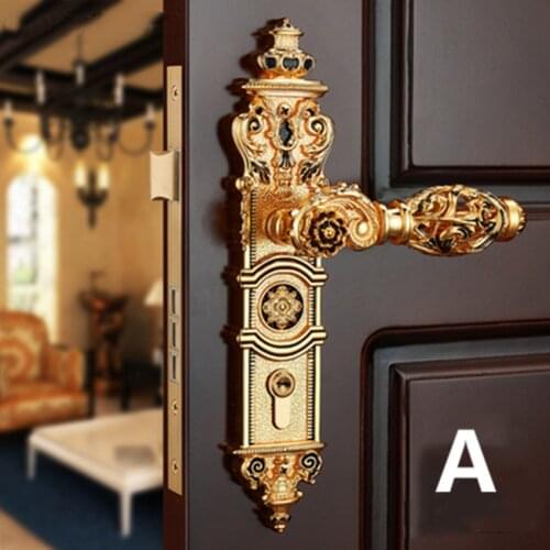 European style fashion luxury wooden door silent mechanical door lock golden Bedroom study handle door lock