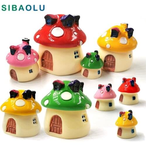 Mushroom House Resin Craft Figurine Cake Dollhouse Building Diy Home Decor Miniature Fairy Garden Decoration Figure Accessories