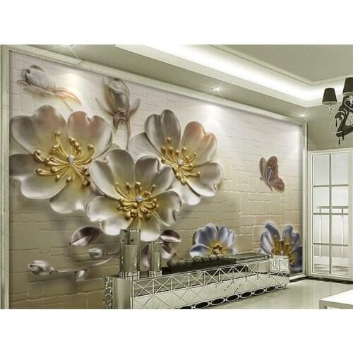 Custom photo 3d stone wallpaper butterfly flower tv background wall wallpaper living room sofa home decoration 8d mural 3d wallp