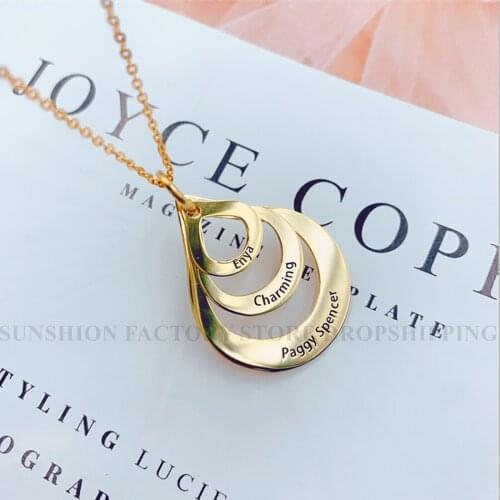 Customized Engraved 3 Name Necklace Personalized Family Necklaces Drop Shaped Family Necklace Water Drop Jewelry Memory Gift