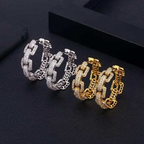 Janeklly trendy Geometric bambo Hoop Earrings For Women Accessories Full Cubic Zirconia Earrings Jewelry pendientes mujer moda