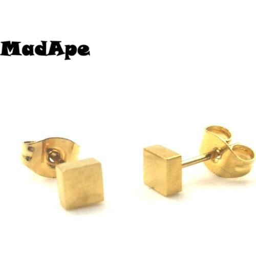 MadApe Classic 4mm Square Stainless Steel Stud Earrings Gold Color Earrings Never Fade For Women Elegant Stud Earrings Jewelry