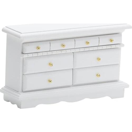 Dollhouse Miniature TV Dressing Cabinet with 5 Birch Wood Drawers