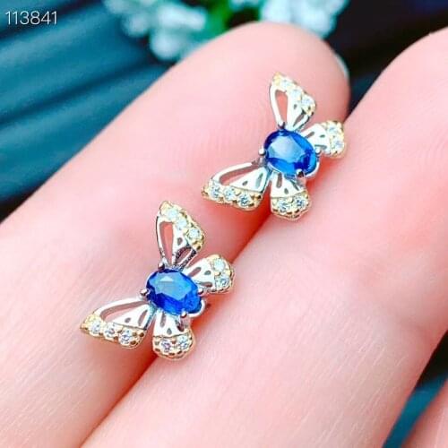 Best Gift 100% Real Natural Sapphire Earring 925 Sterling Silver