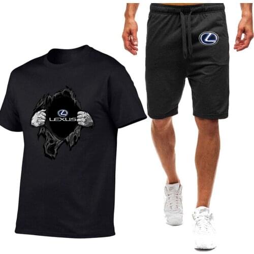 2021 Summer Tracksuit Men Lexus Logo Sportswear Short Sleeve T-shirts + Two Piece Sets Casual Sports Suits Brand Clothing