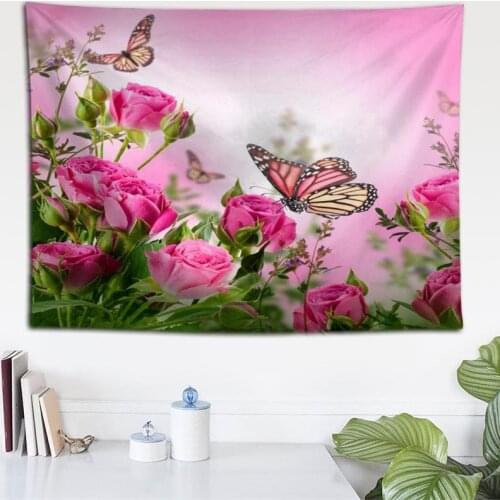 Custom Butterfly Flowers Wall Cloth Hanging Tapestry Wedding Party Gift Bedspread Beach Towel Yoga Picnic Mat 140X200cm