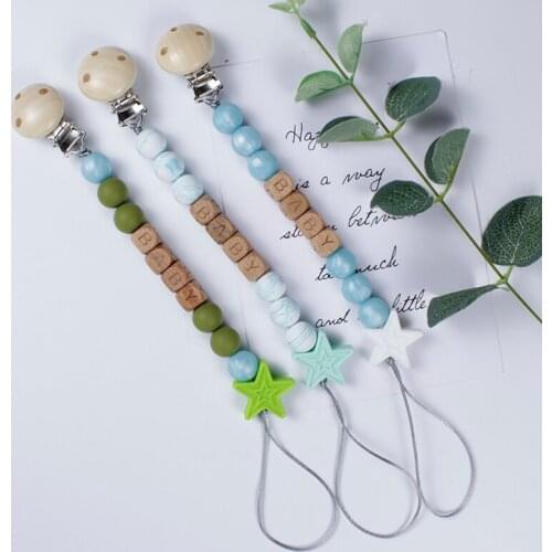 New Food Grade Silicone Star Feeding Chain Silicone Pacifier Clip Safety Newborn Baby Teething Toys Baby Pacifier Chain