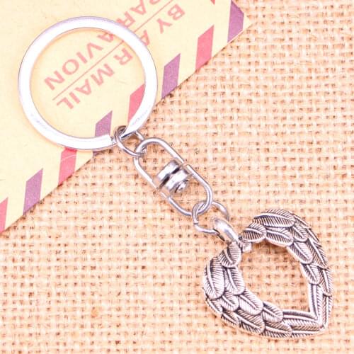 New Fashion Keychain 29*24 mm heart angel wings Pendants DIY Men Jewelry Car Key Chain Ring Holder Souvenir For Gift