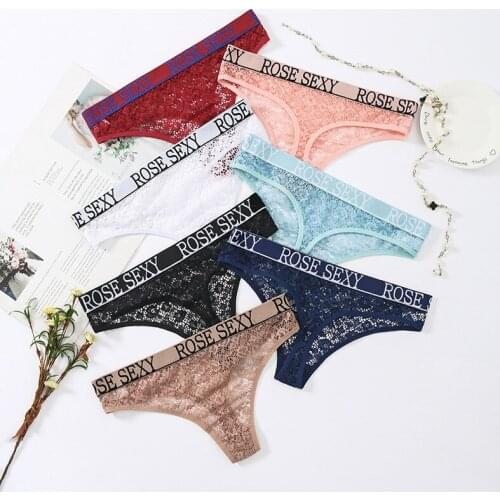 Sexy Flowers Lace Letter Solid Color Thong Lightweight Hollow Breathable Womens Panties Fashion Cozy Female Underpants A30