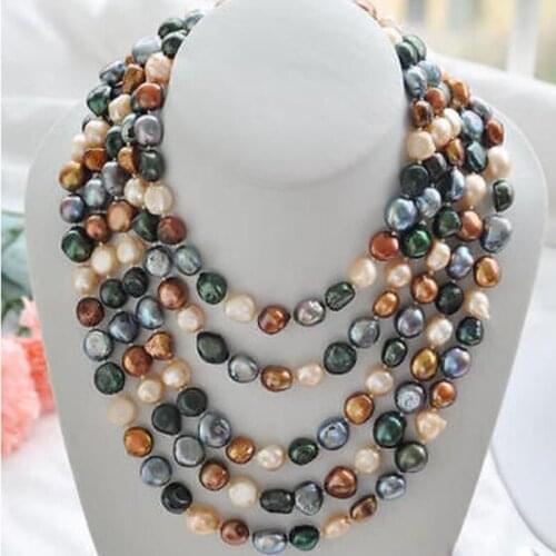 8-9mm black coffee pink green baroque freshwater pearl necklace