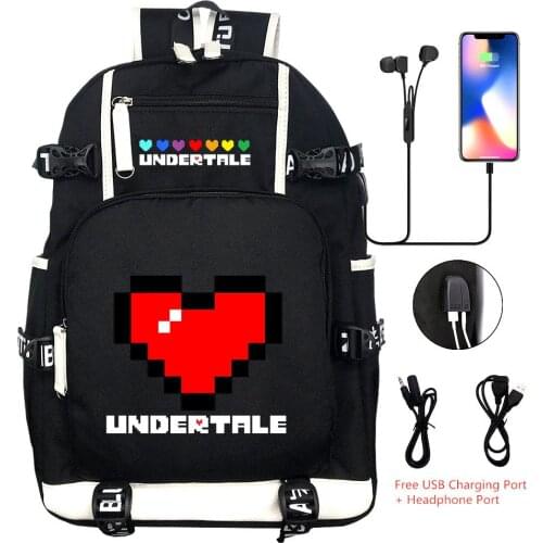 Hot Game Undertale USB Backpack Men Women Shoulder Travel Laptop Bags Anime Cosplay Printing Kids Teens Student Schoolbags Gift