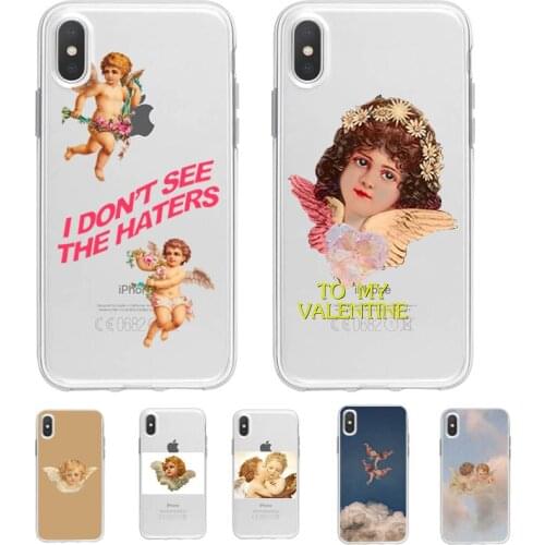 LAUGH LIFE Transparent Phone Case for iPhoneX XS XR XSMax 7 8 Plus Vintage Oil Painting Style Cute Little Angel Soft TPU Cover