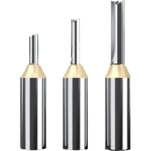 1/21/4Handle TCT Double-edged Straight Milling Cutter for Trimming Engraving Machine End Mill Gong Knife Woodworking Router Bit