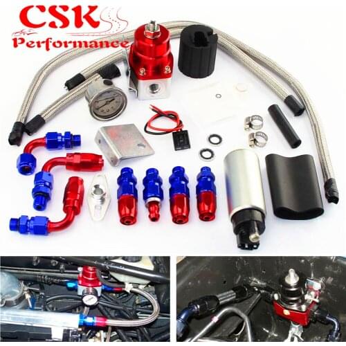 Adjustable Fuel Pressure Regulator+255 LPH Fuel Pump Kit Fits For DSM STI GTI EVO Black/Blue