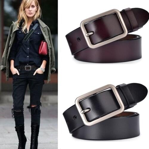 Luxury Designer Belt For Women Brand New High Quality Red Genuine Leather Strap Belts Silver Buckle Casual Belt Jeans Cowskin