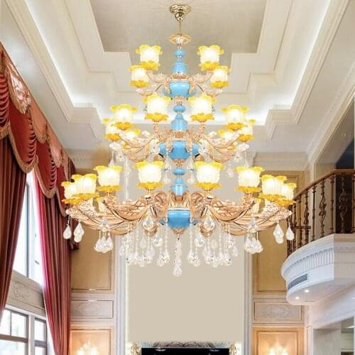Sales Department Gold Crystal Chandeliers Model House Three Floor Crystal Lights Hotel Stair European Luxury Crystal Chandeliers