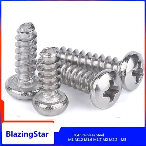 M1 - M5 304 Stainless Steel Round Head Flat Tail Self Tapping Screw Phillips Zelftappende Schroef Flat Head Pan Head Screw