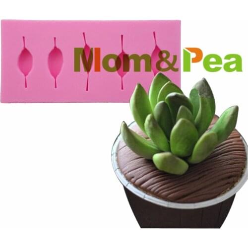 Mom&Pea 1286 Free Shipping Succulent Plants Leaf Silicone Mold Cake Decoration Fondant Cake 3D Mold Food Grade