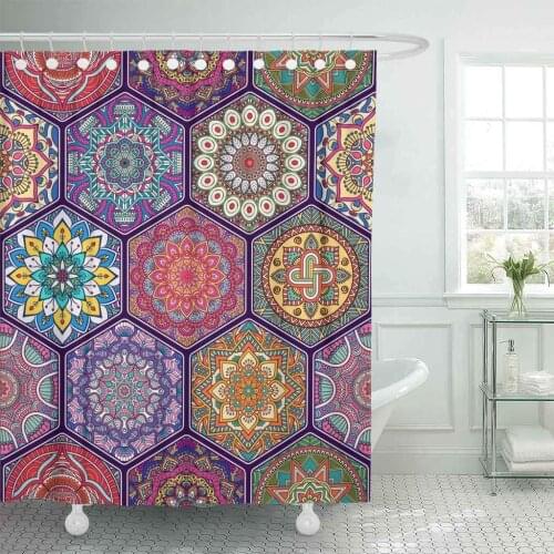 Fabric Shower Curtain Mandala Vintage Arabic Indian Ottoman Motifs Perfect for Ethnic Flower Bohemian Flat Decorative